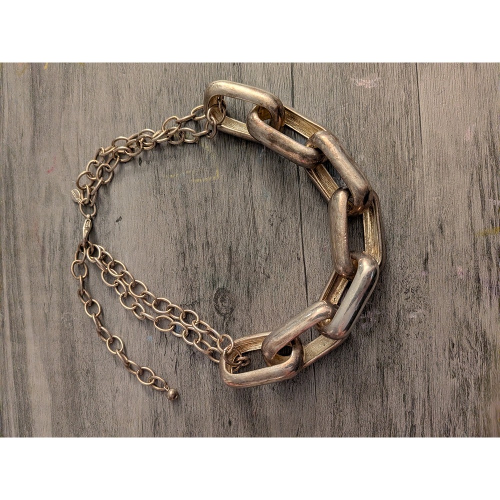 Chico's Chunky Gold Tone Link Statement Necklace Adjustable Mixed Chain